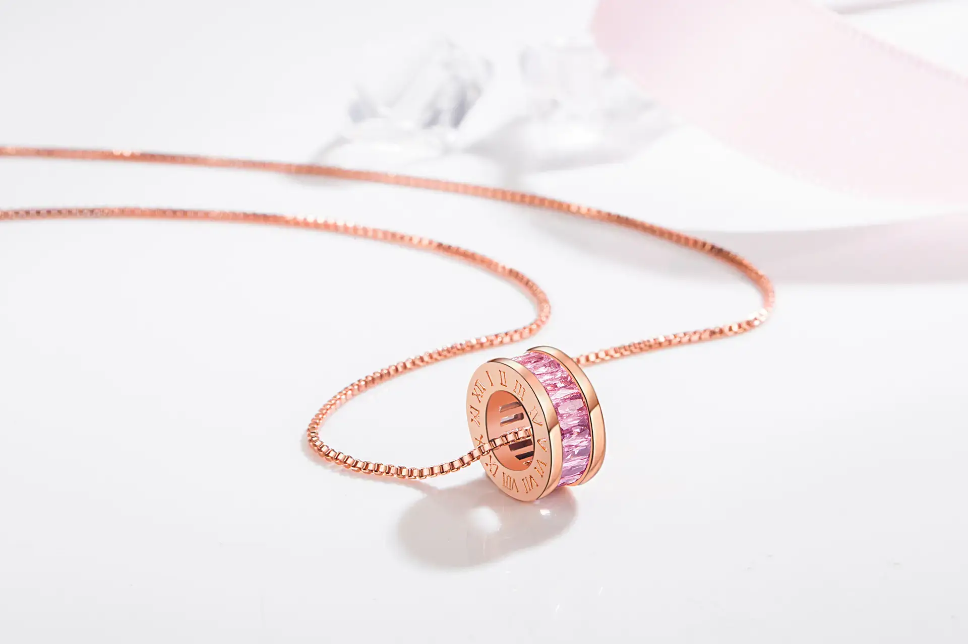 Women's Rose Gold Tide Transfer Necklace with Pink Lace Band — feature 12