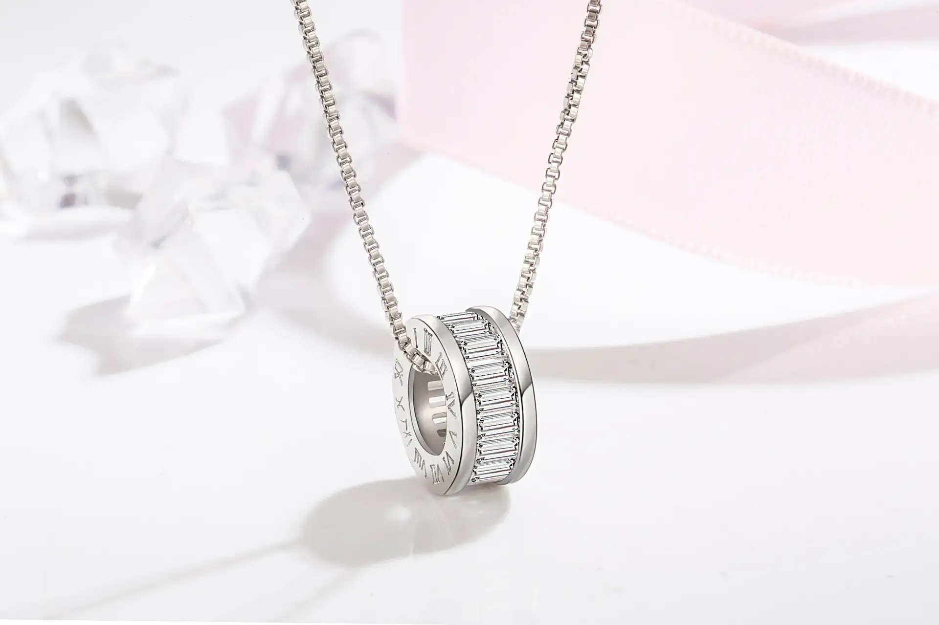 Women's Rose Gold Tide Transfer Necklace with Pink Lace Band — feature 13