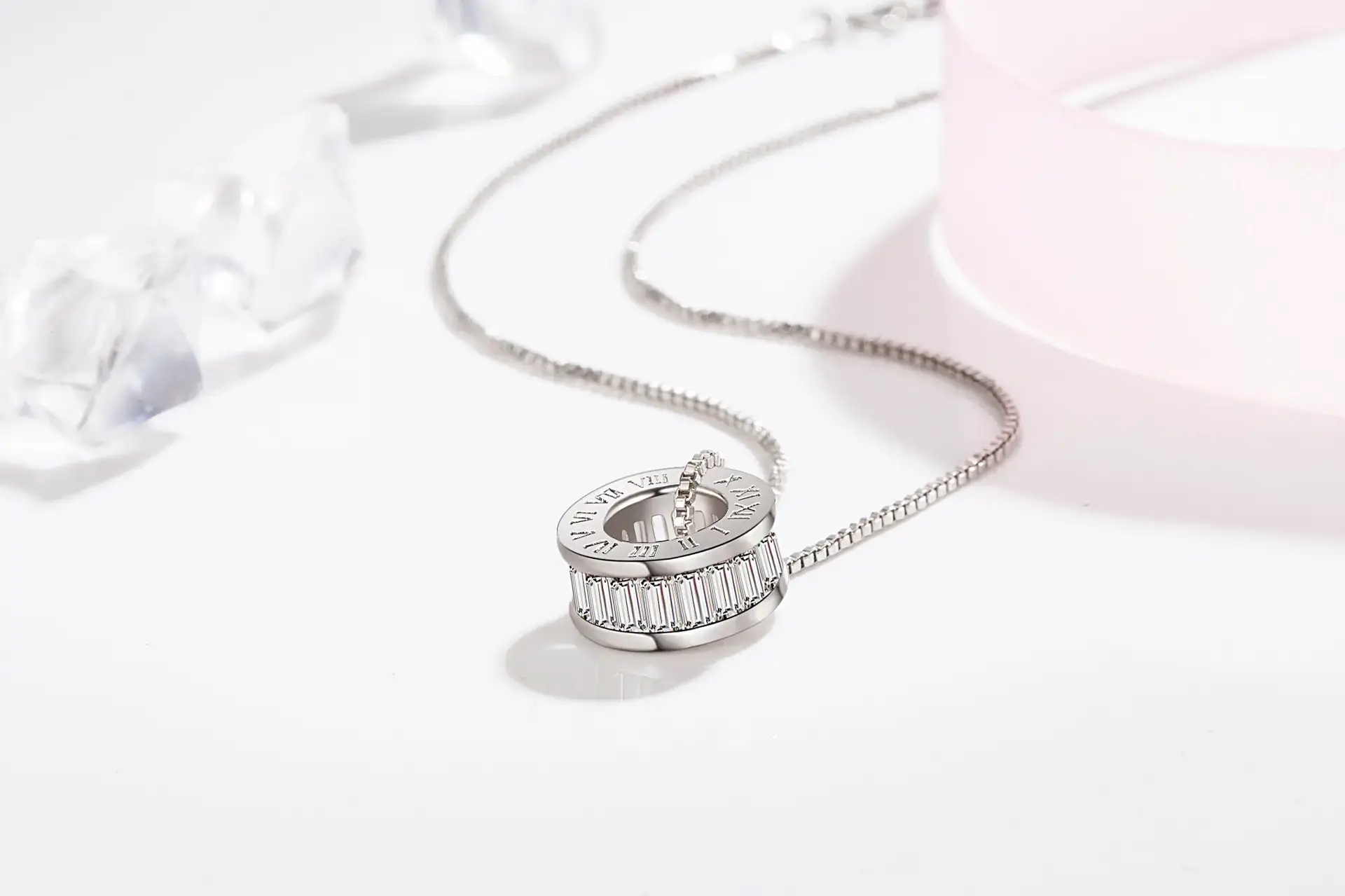 Women's Rose Gold Tide Transfer Necklace with Pink Lace Band — feature 14
