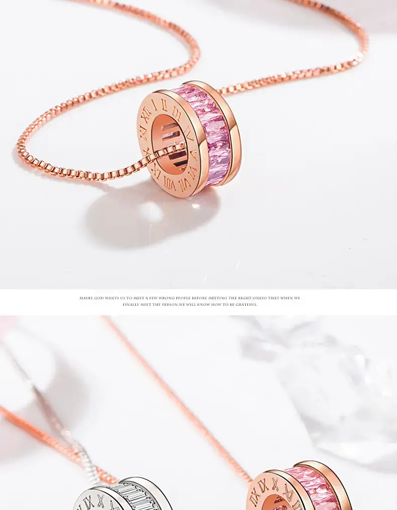 Women's Rose Gold Tide Transfer Necklace with Pink Lace Band — feature 5