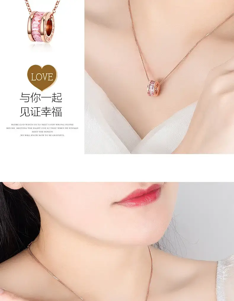 Women's Rose Gold Tide Transfer Necklace with Pink Lace Band — feature 8