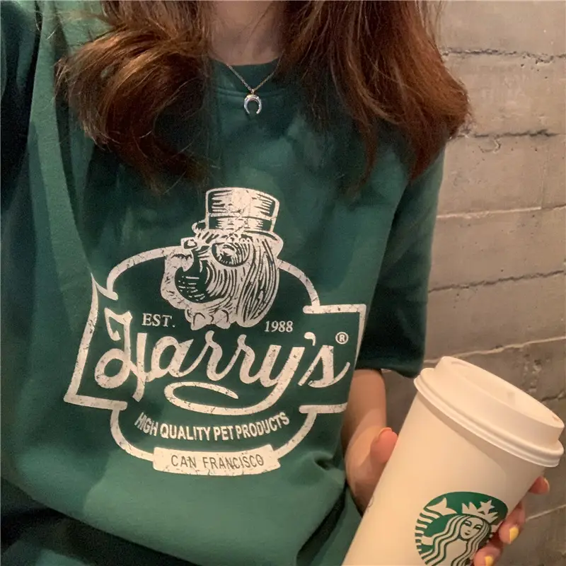 Women Loose Slim T-Shirt Brown Cartoon Print — feature 2
