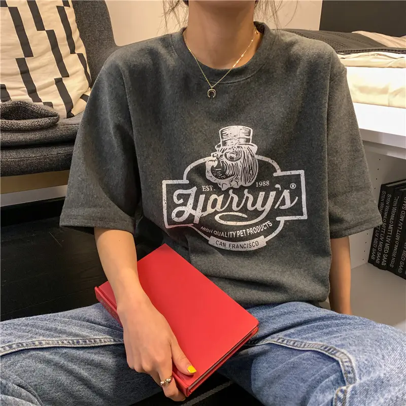Women Loose Slim T-Shirt Brown Cartoon Print — feature 22