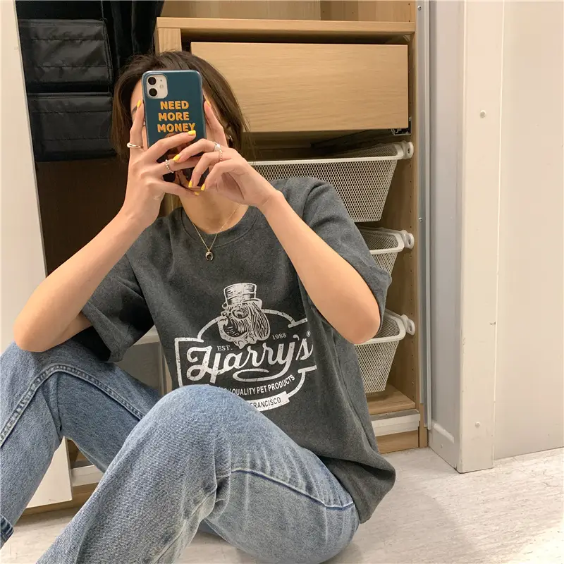 Women Loose Slim T-Shirt Brown Cartoon Print — feature 28