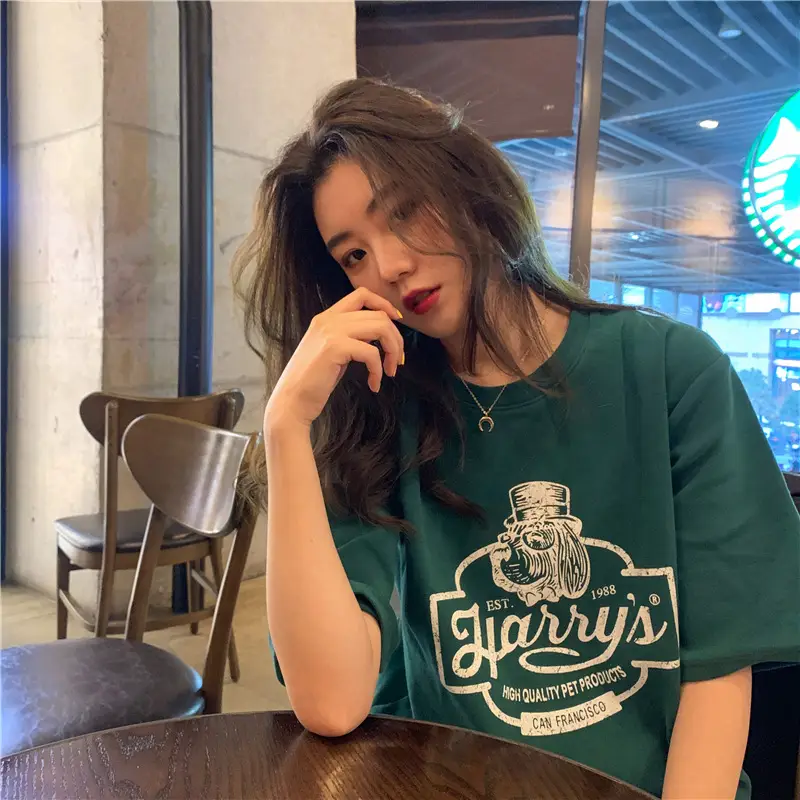 Women Loose Slim T-Shirt Brown Cartoon Print — feature 3