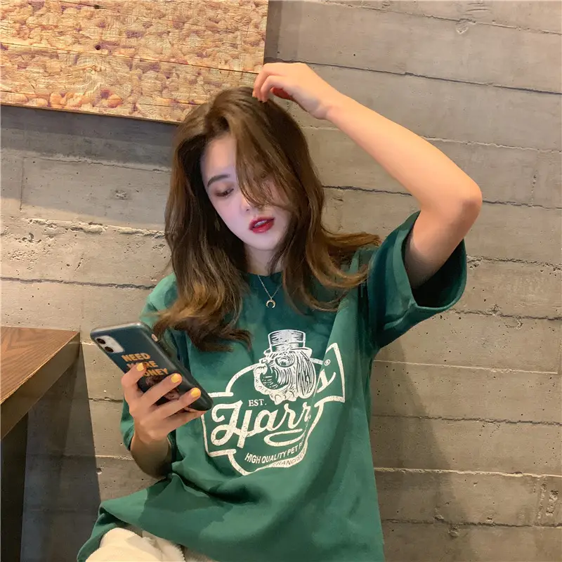 Women Loose Slim T-Shirt Brown Cartoon Print — feature 4