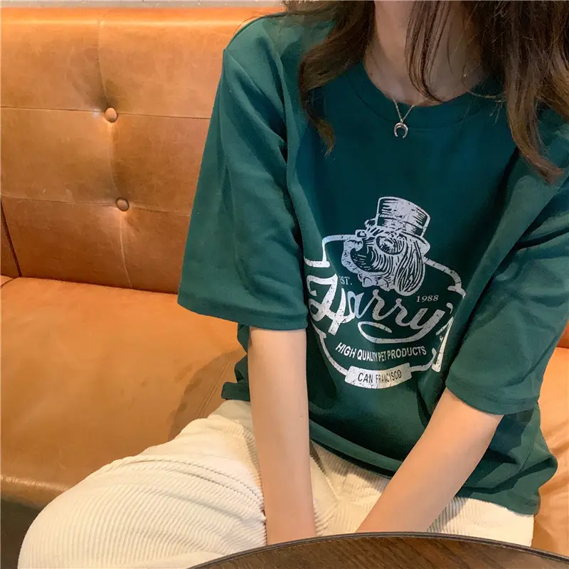 Women Loose Slim T-Shirt Brown Cartoon Print — feature 6