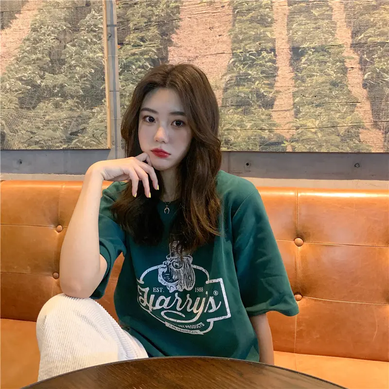 Women Loose Slim T-Shirt Brown Cartoon Print — feature 7