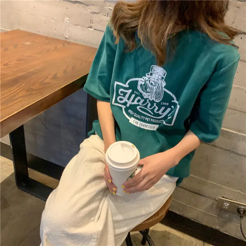 Women Loose Slim T-Shirt Brown Cartoon Print — feature 8