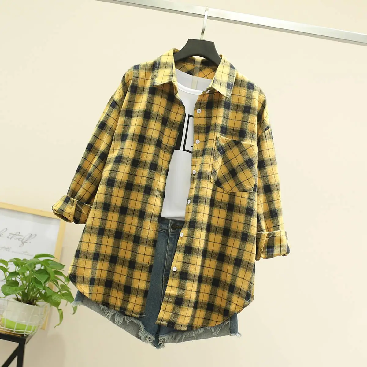 Red Plaid Korean POLO Collar Shirt for Men - Image 4
