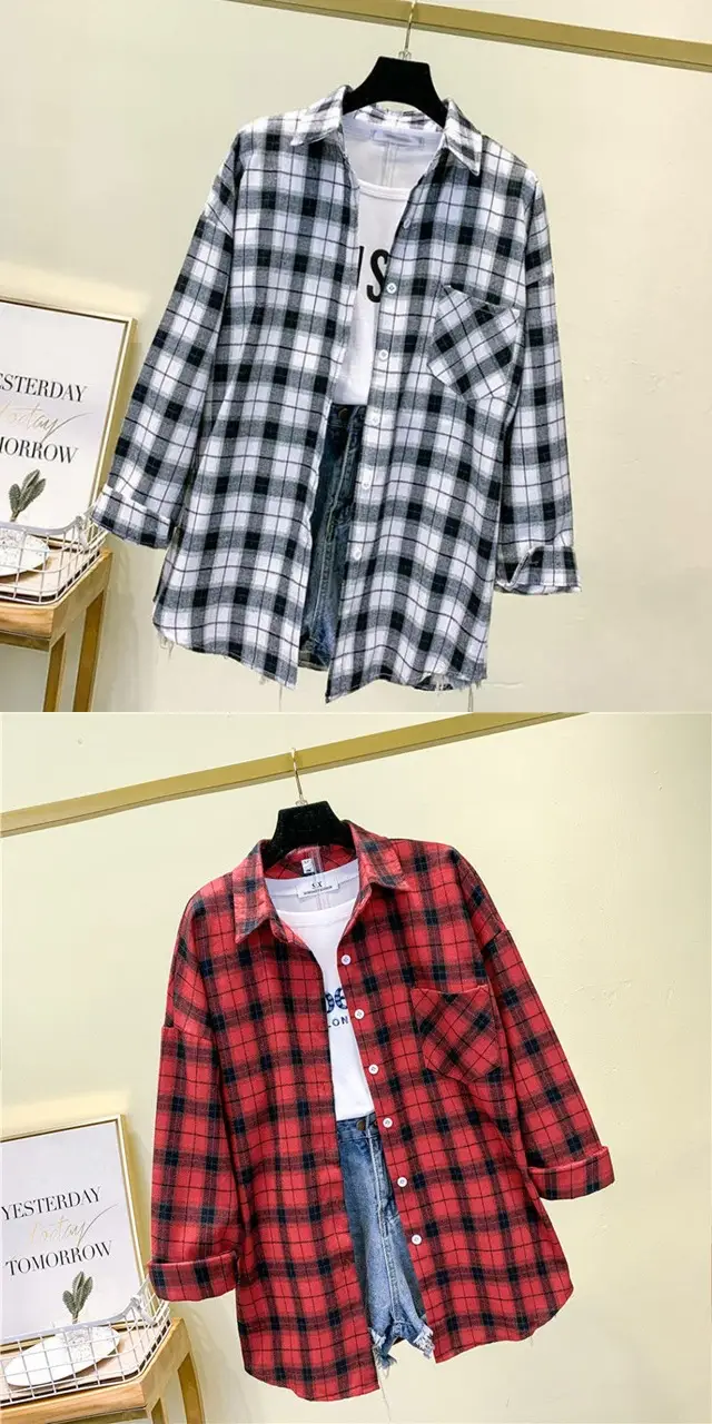 Red Plaid Korean POLO Collar Shirt for Men — feature 3