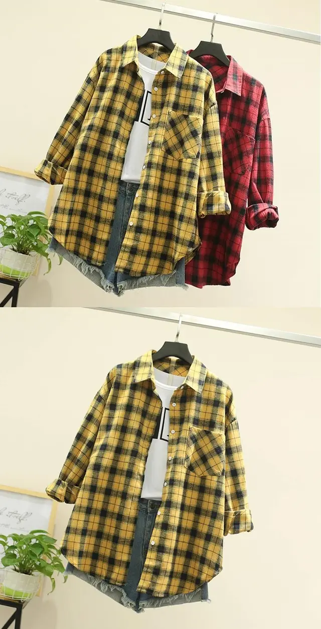 Red Plaid Korean POLO Collar Shirt for Men — feature 4