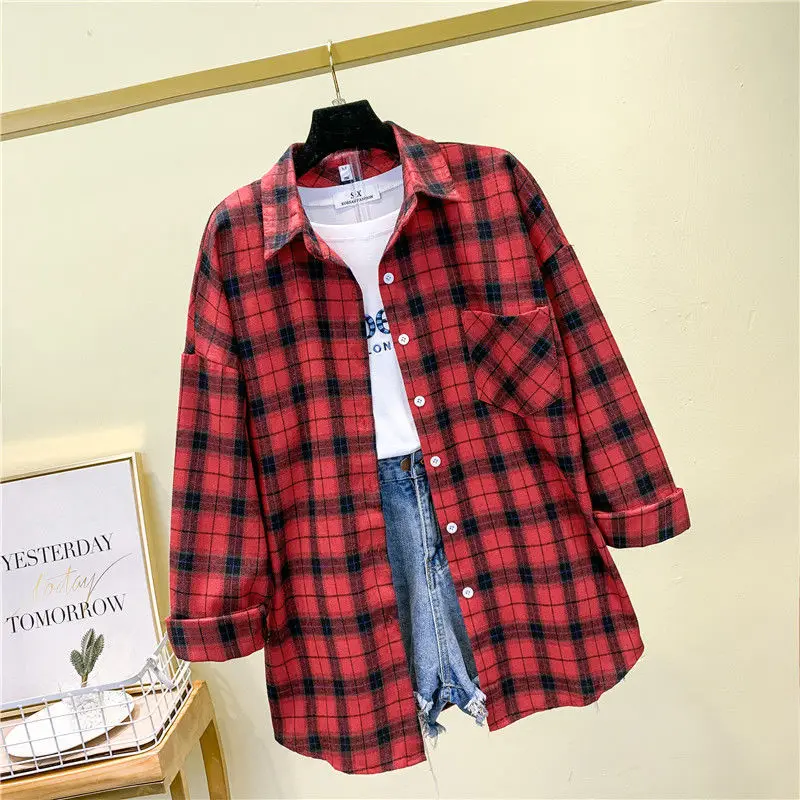 Red Plaid Korean POLO Collar Shirt for Men — feature 6