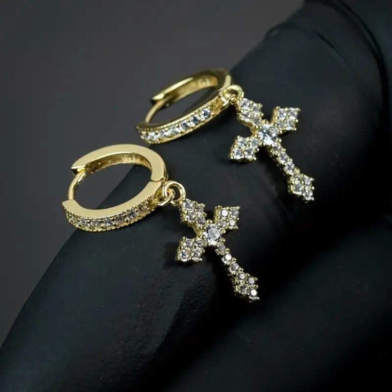 Cao Shi Cross Earrings Zircon Silver Male Women - Image 4