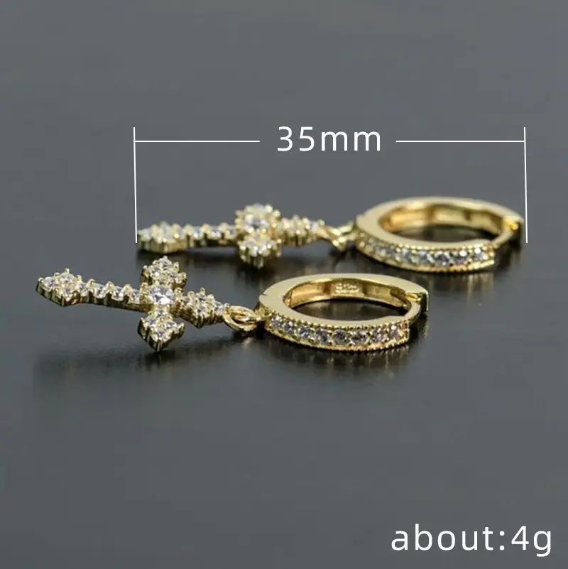 Cao Shi Cross Earrings Zircon Silver Male Women - Image 6