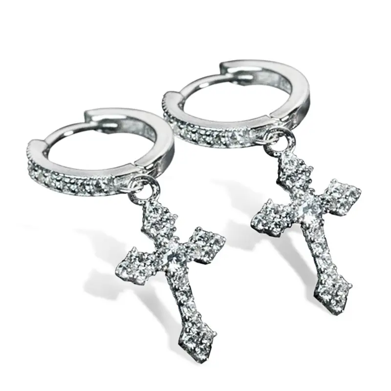 Cao Shi Cross Earrings Zircon Silver Male Women - Image 7