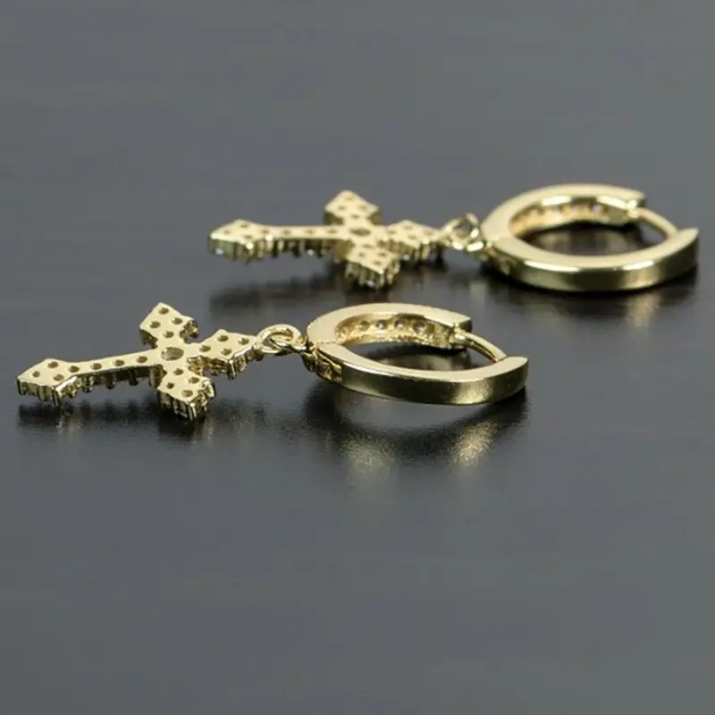 Cao Shi Cross Earrings Zircon Silver Male Women — feature 3