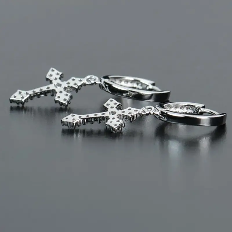 Cao Shi Cross Earrings Zircon Silver Male Women — feature 5