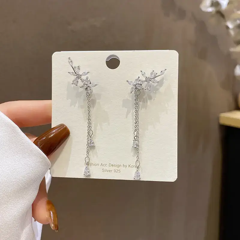 925 Silver Needle Tassel Earrings for Women