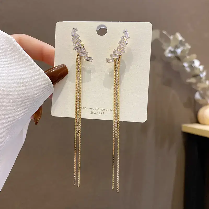 925 Silver Needle Tassel Earrings for Women