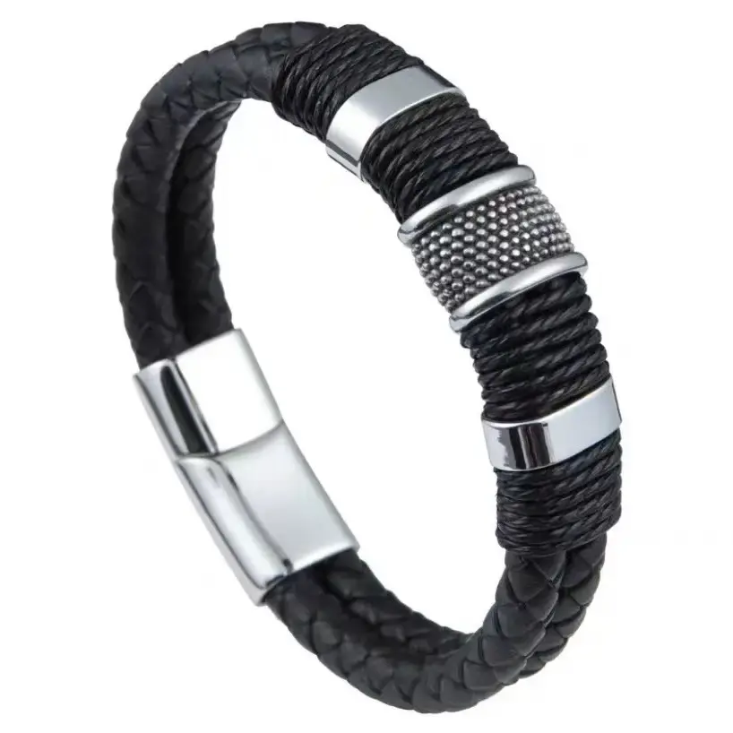 Titanium Steel Braided Leather Bracelet for Men - Image 8