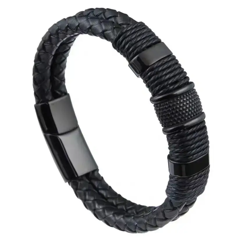 Titanium Steel Braided Leather Bracelet for Men - Image 9