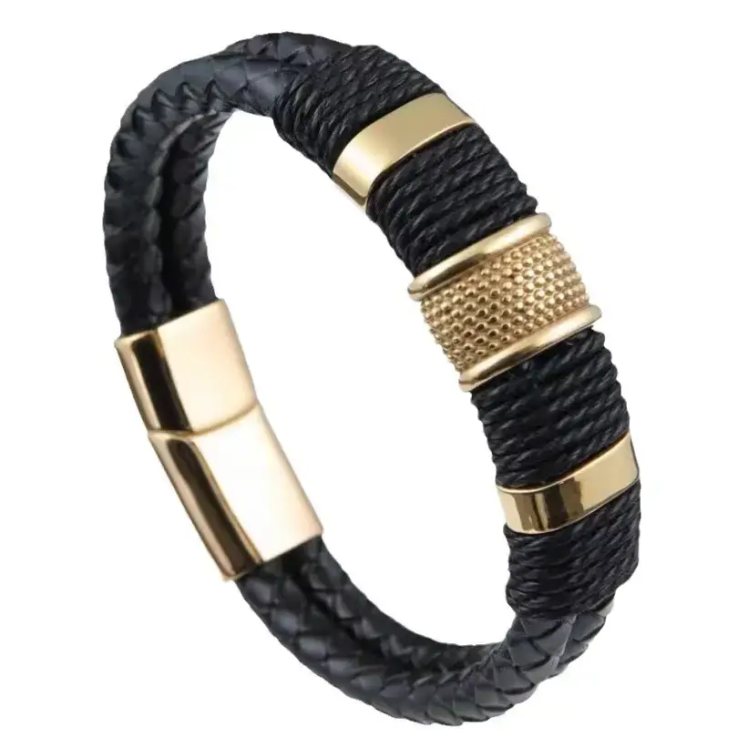 Titanium Steel Braided Leather Bracelet for Men - Image 10