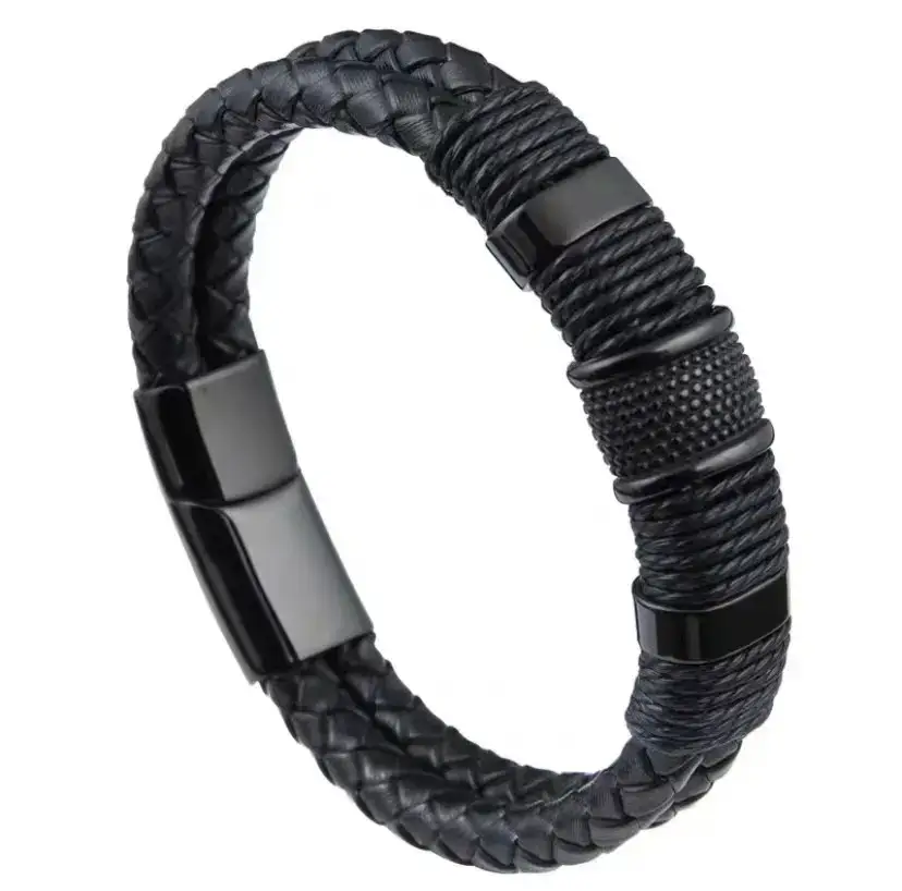 Titanium Steel Braided Leather Bracelet for Men - Image 2