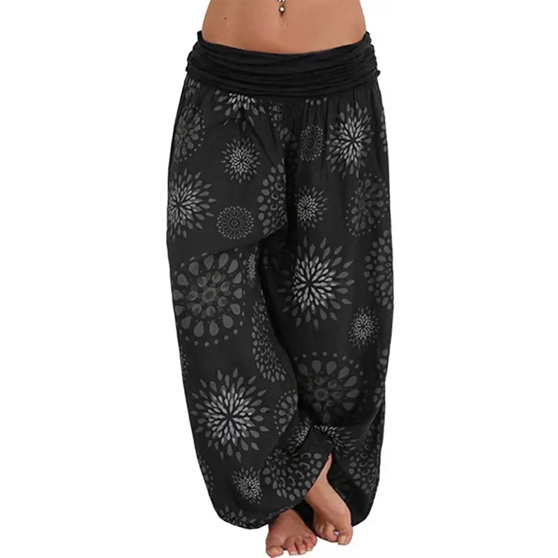 2022 Digital Printed Long Wide Leg Pants Harem Casual Blue Floral - Image 9