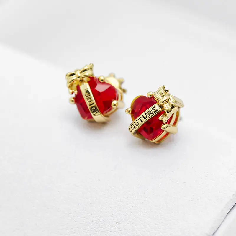 Juicy Heart Bow Zircon Earrings Korean Style Candy Color — feature 20