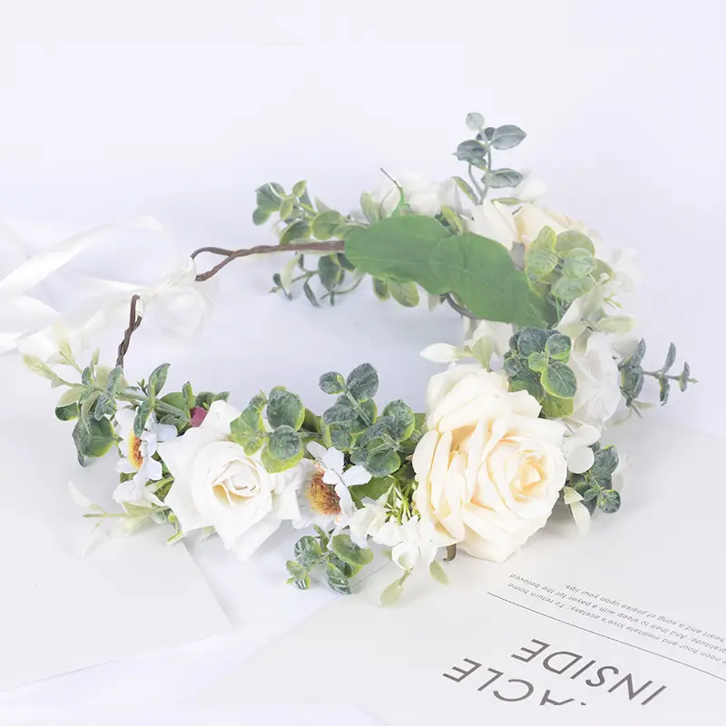 Rose Green Leaf Garland Bridal Headband - Image 5