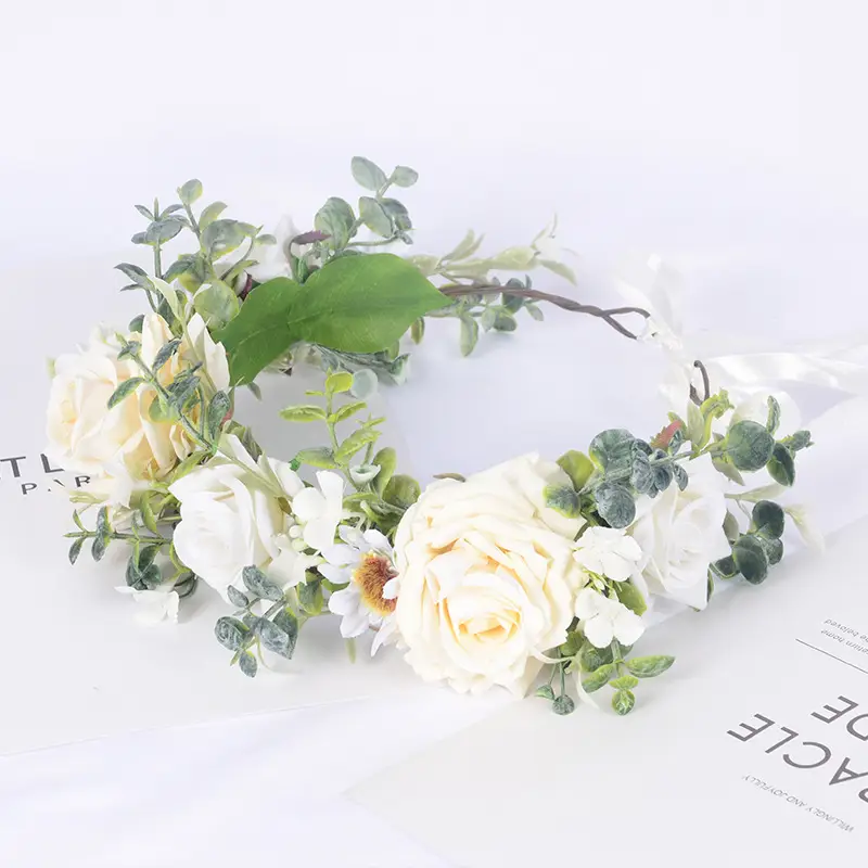 Rose Green Leaf Garland Bridal Headband - Image 6