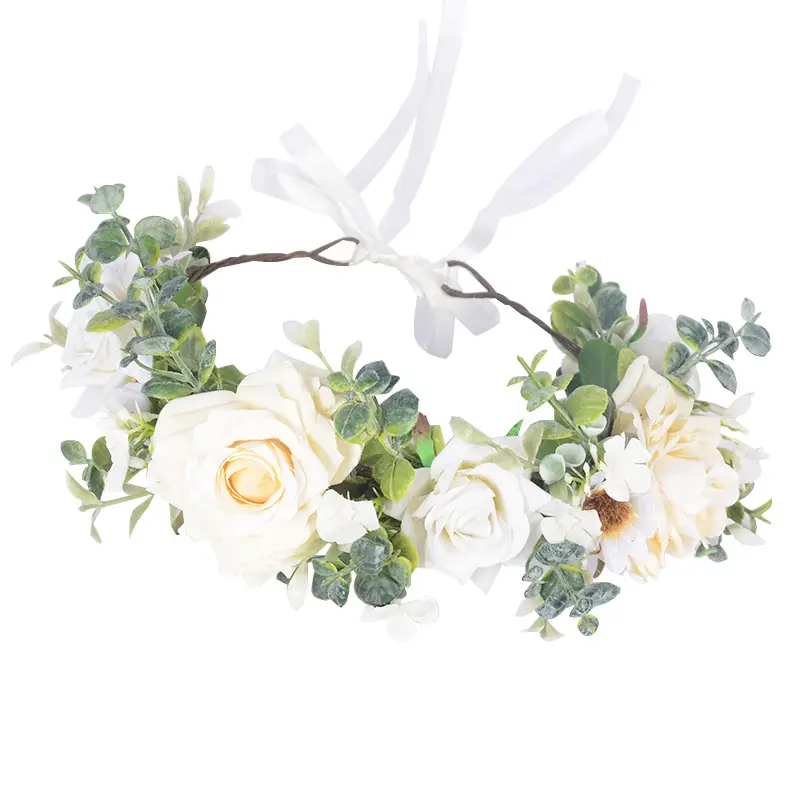 Rose Green Leaf Garland Bridal Headband - Image 7