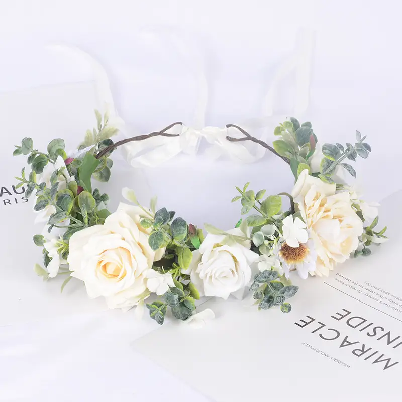 Rose Green Leaf Garland Bridal Headband - Image 2