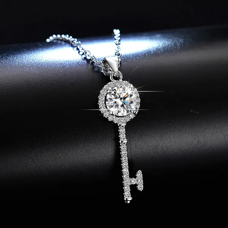 Moissanite Key Pendant Necklace for Women 1 Karat - Image 2