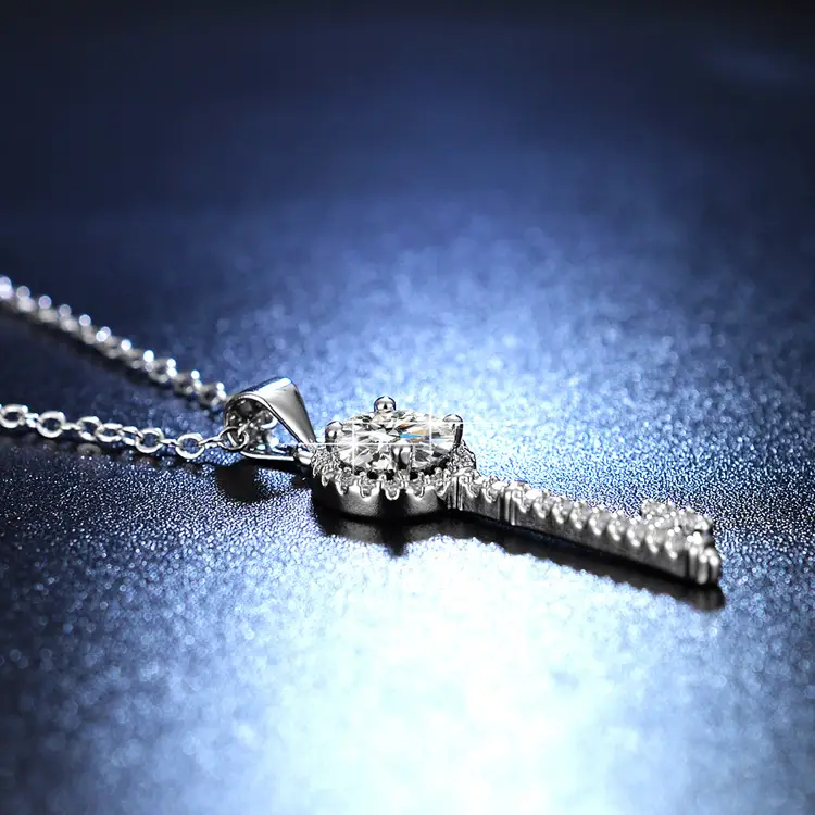 Moissanite Key Pendant Necklace for Women 1 Karat - Image 3