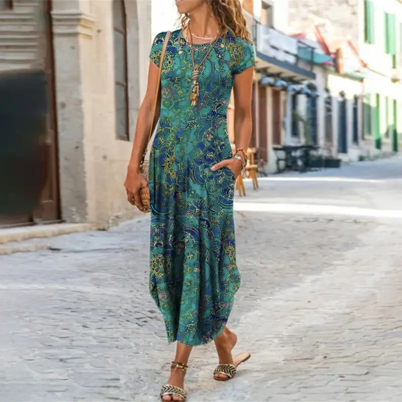 Women's Printed Long Sleeve Dress with Geometric Pattern - Image 3