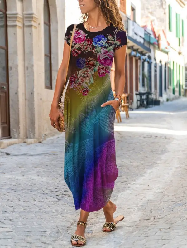 Women's Printed Long Sleeve Dress with Geometric Pattern - Image 10
