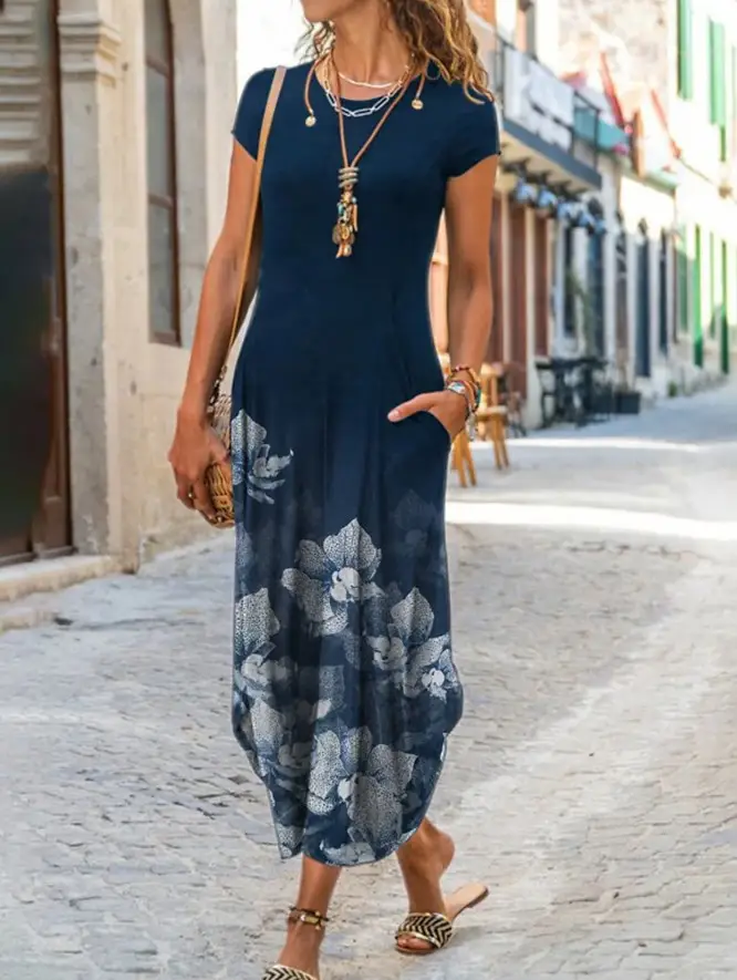 Women's Printed Long Sleeve Dress with Geometric Pattern - Image 11
