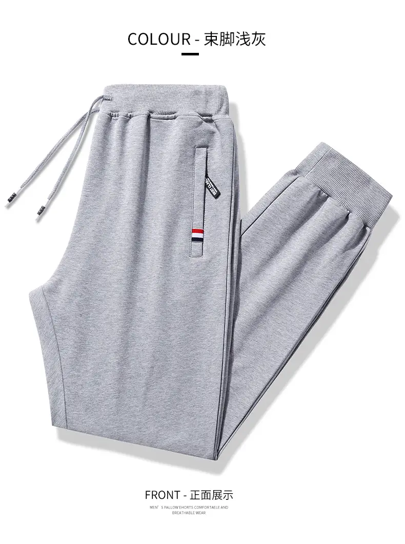 Men's Grey Straight Cut Cotton Pants Spring Autumn Plus Size — feature 14