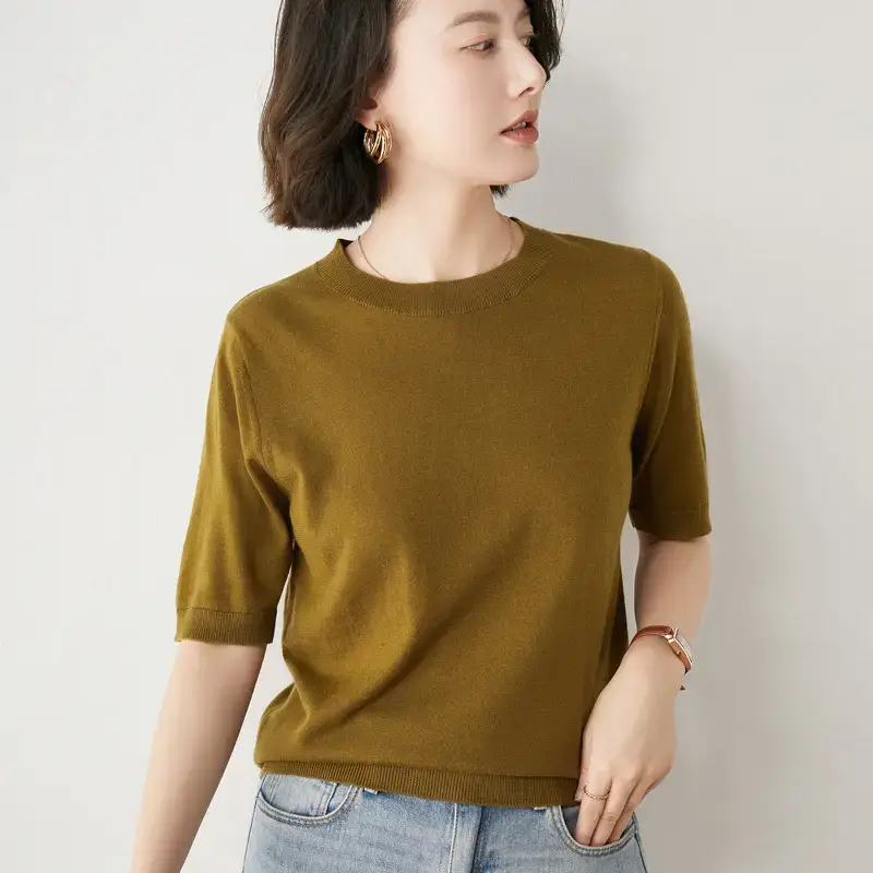 Women 5-Quarter Sleeve T-Shirt Olive Green Loose Fit - Image 13