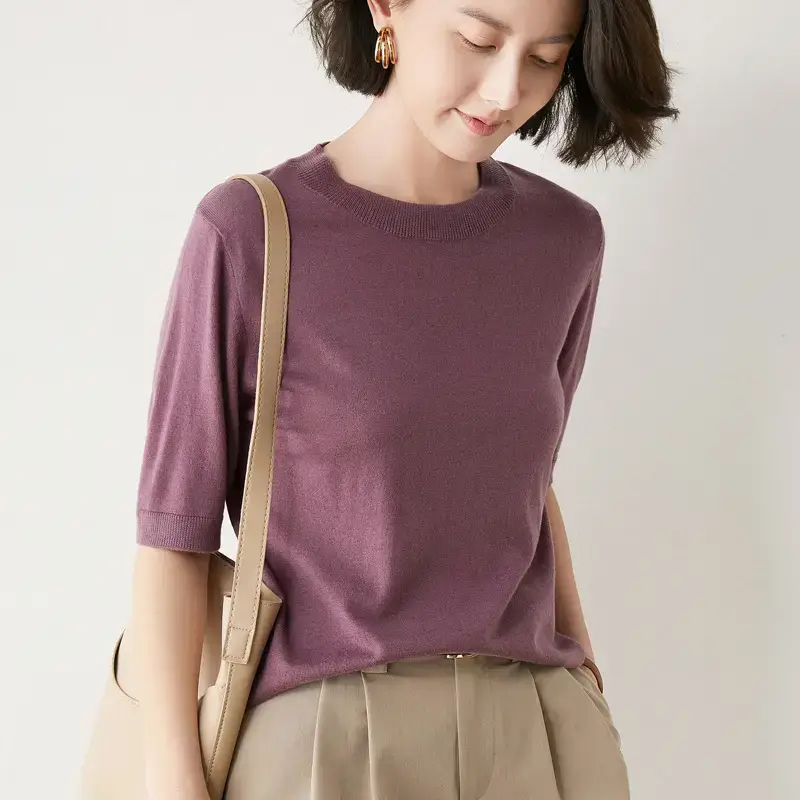 Women 5-Quarter Sleeve T-Shirt Olive Green Loose Fit - Image 2