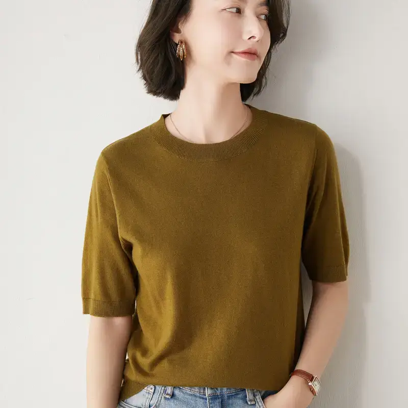Women 5-Quarter Sleeve T-Shirt Olive Green Loose Fit - Image 6