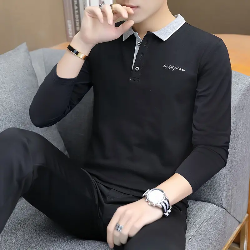 Men Black Cotton Polo Shirt with Embroidered Details - Image 7