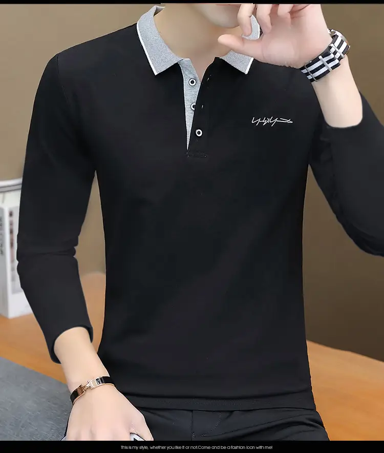 Men Black Cotton Polo Shirt with Embroidered Details — feature 6