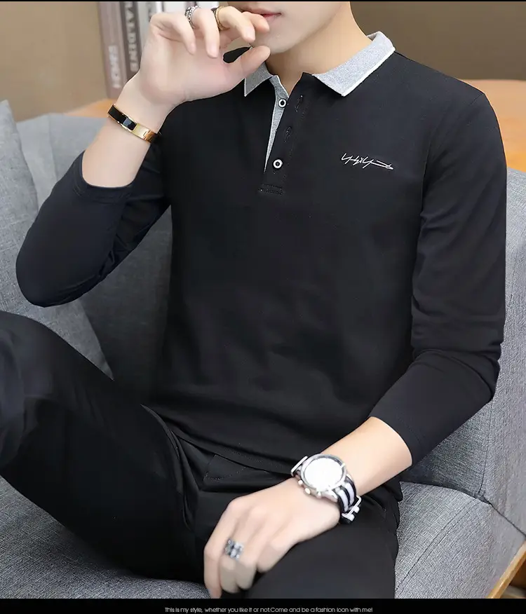 Men Black Cotton Polo Shirt with Embroidered Details — feature 7