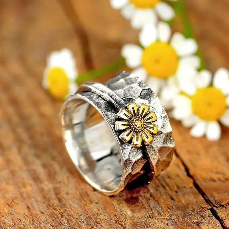 Golden Floral Cross Bracelet with Carved Design - Image 3