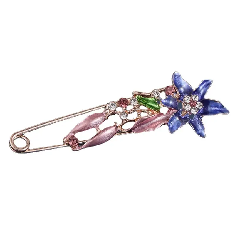 Women's Large Pin Flower Brooch with Red & Green Accents - Image 18
