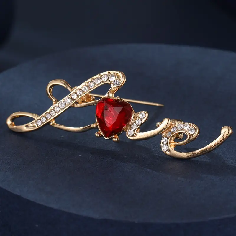 Women's Large Pin Flower Brooch with Red & Green Accents - Image 14