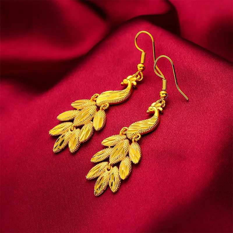 Gold Plated Peacock Tassel Earrings for Women - Image 5